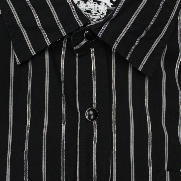 Southpole Premium Shirt Men XL Black/Silver Stripe Pearl Snap Long Sleeve Button - Picture 6 of 13